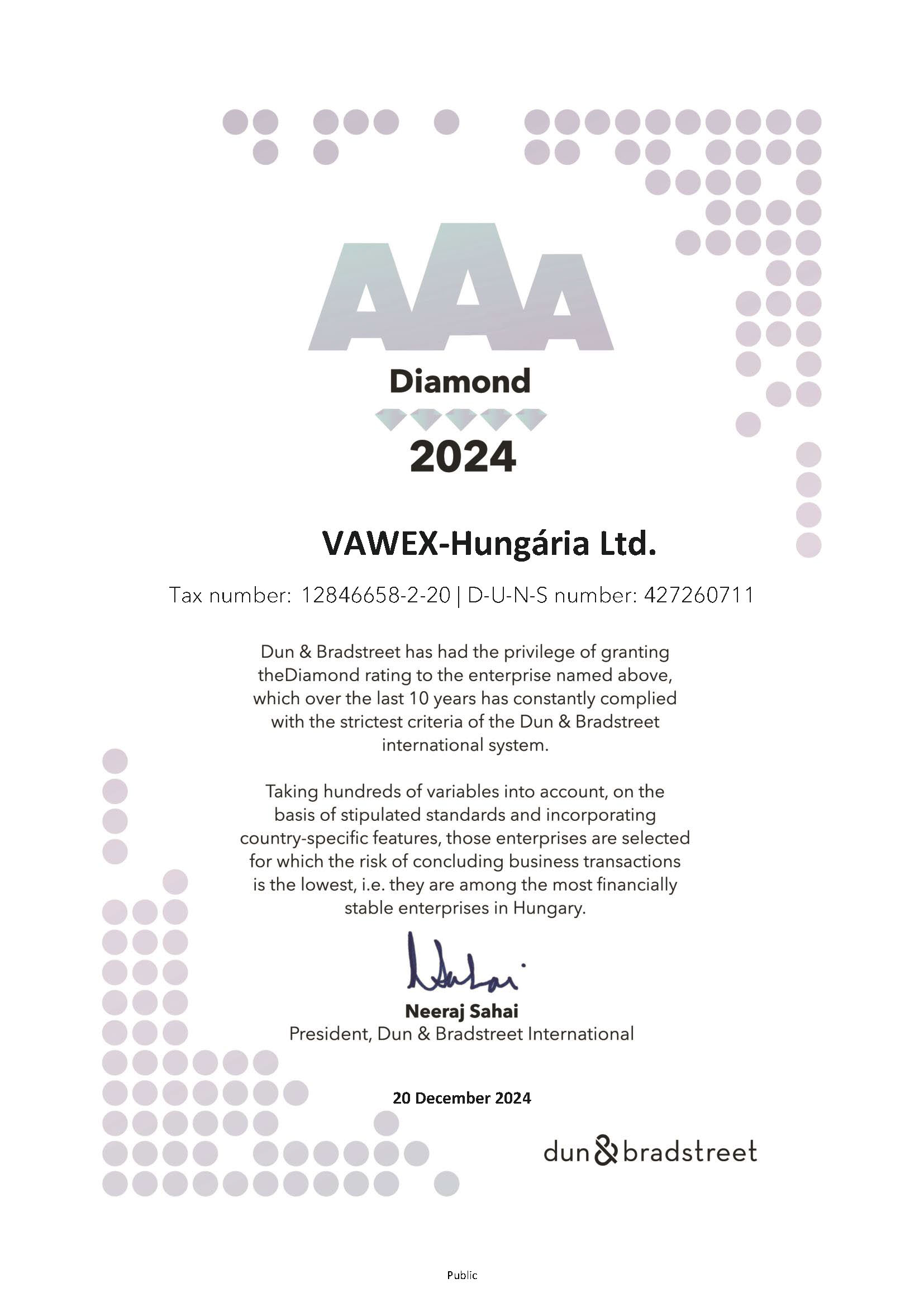 Dun & Bradstreet Certificate